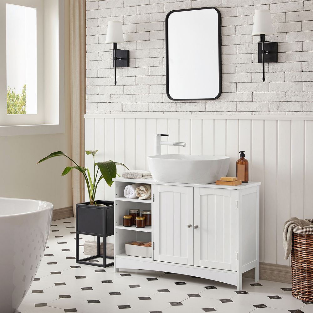 SUPER DEAL Armadietto Da Bagno Bianco 4 Cassetti + Anta - Mobile Autoportante In MDF Impermeabile 50x28x82cm, Ripiani Regolabili Per Soggiorno O Ingresso