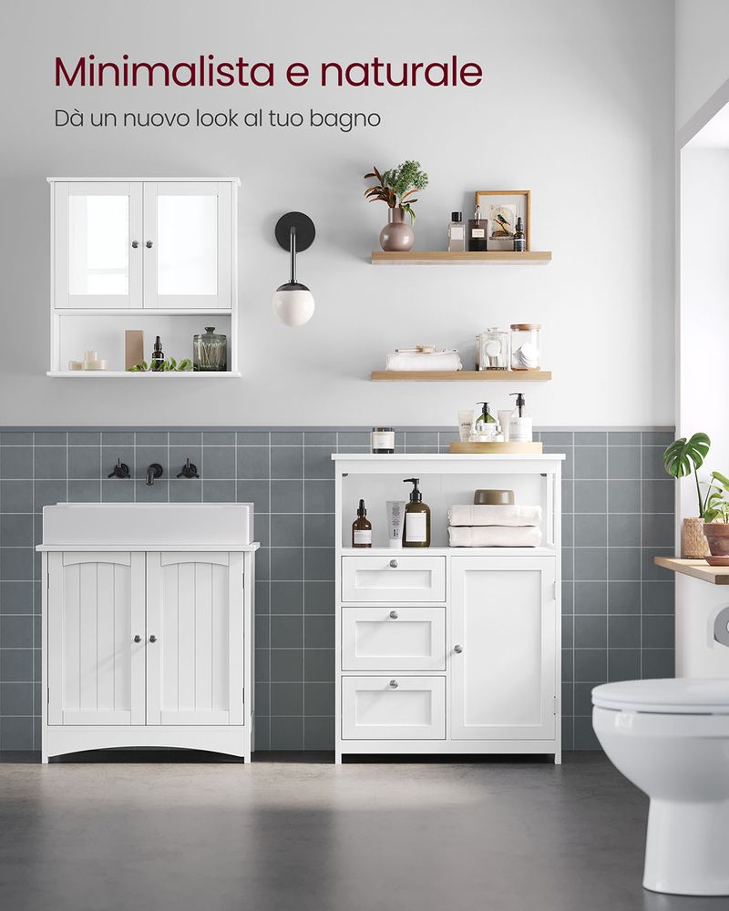 Scaffale Per Bagno VEVOR Sopra WC | 3 Ripiani Regolabili Con Ganci, Bianco - Foto 4