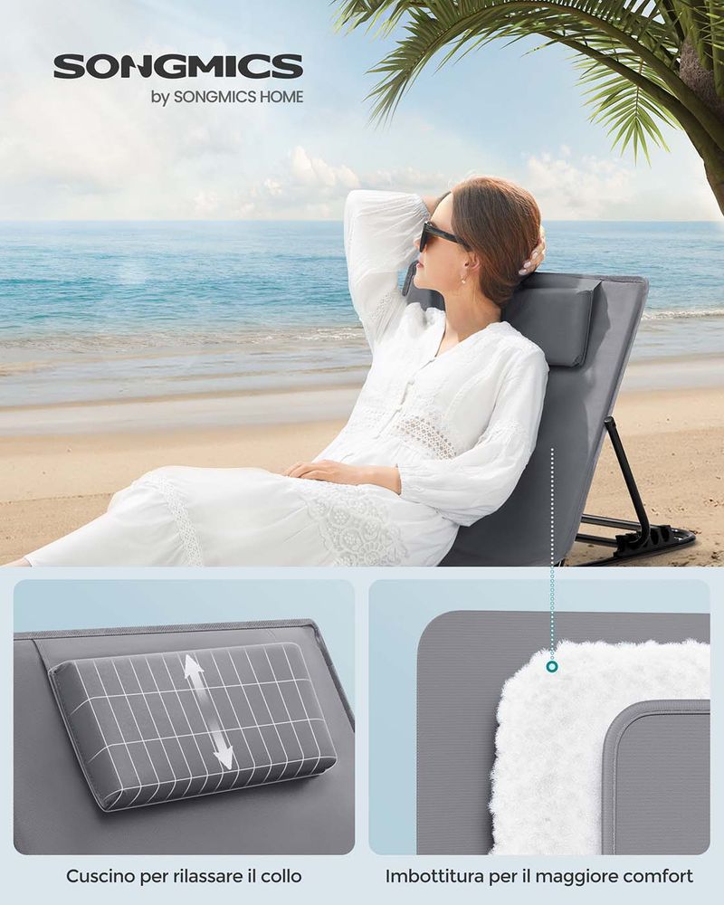 GYMAX Lettino Prendisole Pieghevole, Sedia a Sdraio Reclinabile in 5 Posizioni con Foro Viso e Poggiatesta Rimovibile, da Esterno Giardino Spiaggia Mare Lago, Capacità 150 kg (Beige
