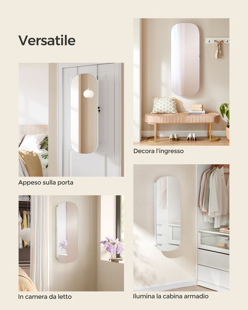 Armadietto Per Gioielli Hzuaneri | Specchio Integrato | Rotelle Rimovibili | Serratura Con Chiave | Bianco - Foto 6