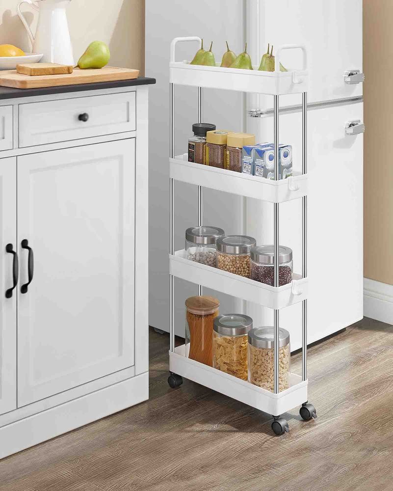 ohfruit Armadietto portaoggetti da bagno sottile a 4 livelli, portaoggetti stretto da bagno, in plastica impermeabile da 18 cm, con cassetti e scatola per fazzoletti per piccoli spazi, quattro strati