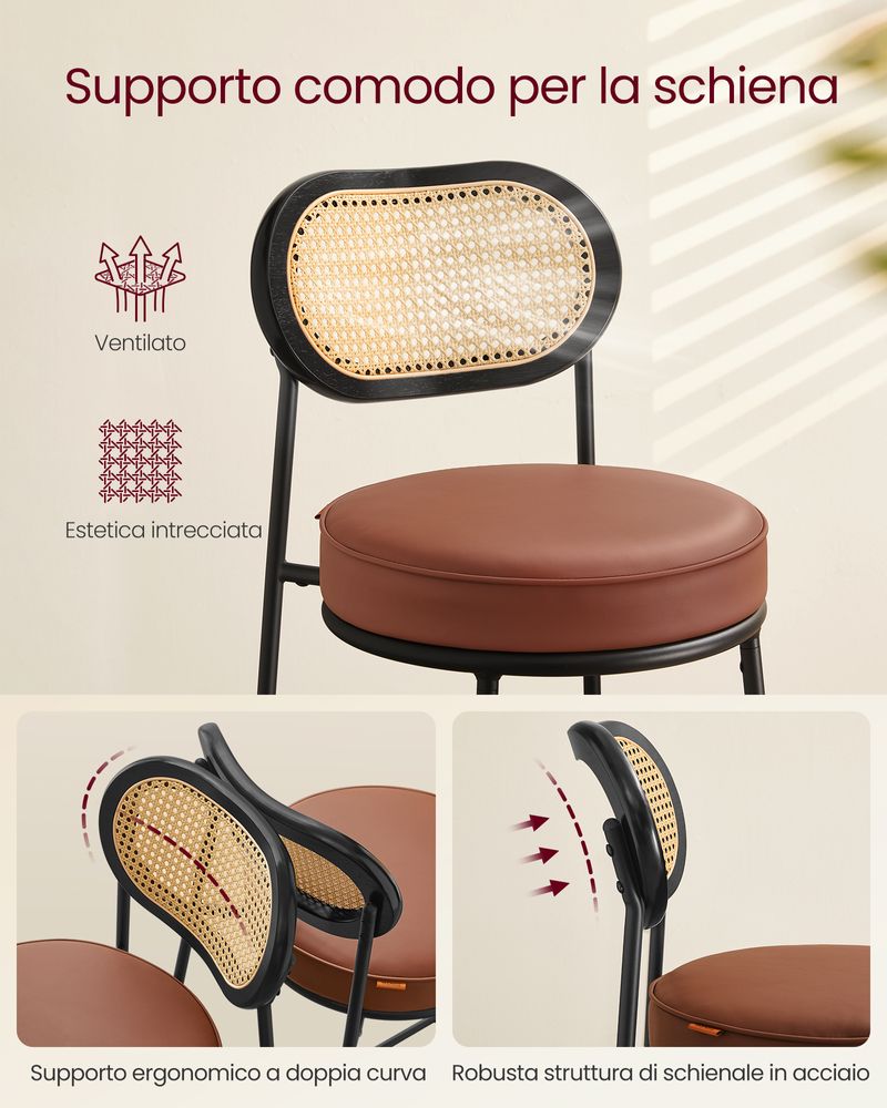 Set 2 Sgabelli Da Bar VASAGLE Regolabili - Girevoli 360° Con Schienale E Poggiapiedi (Bianco Crema) - Foto 6