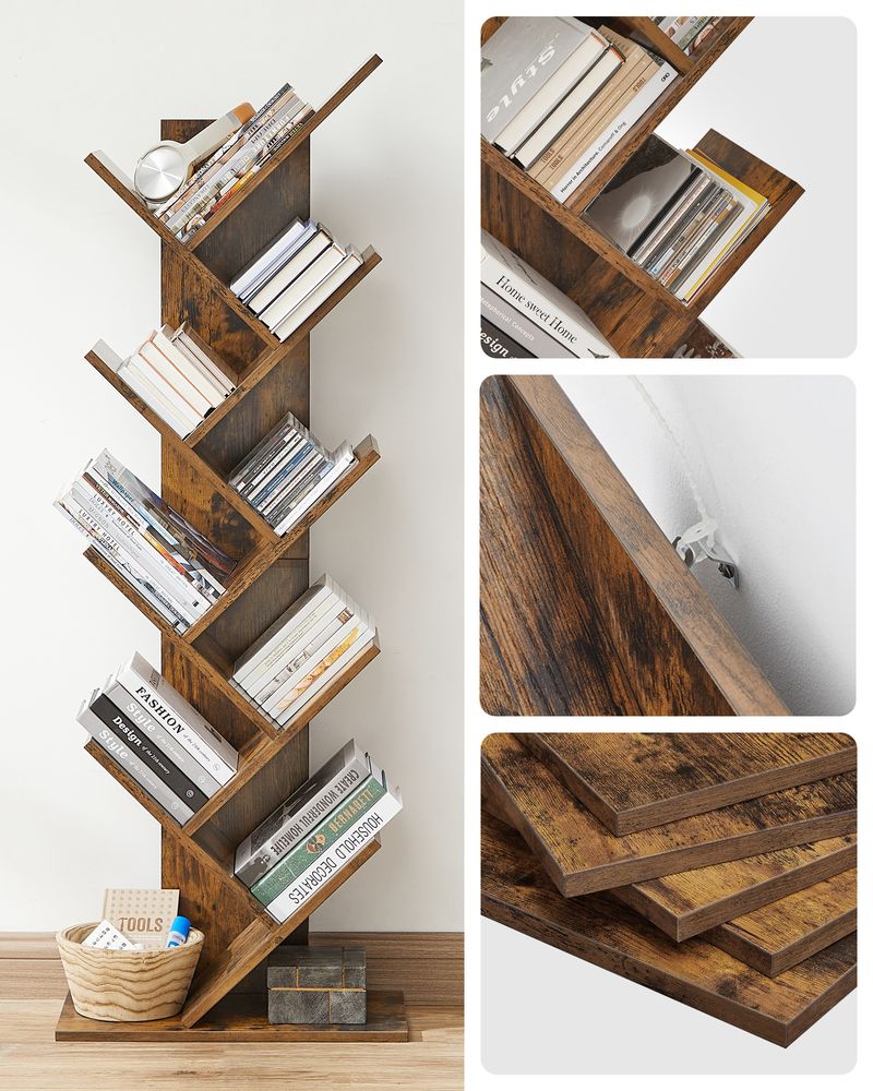 Libreria A Forma Di Albero Con 7 Ripiani E Cassetto, In Legno, Colore Blu Navy. Design Salvaspazio E Anti-ribaltamento, Ideale Per Soggiorno, Camera O Ufficio. - 5