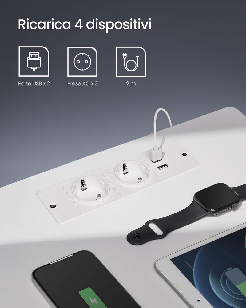 Letto matrimoniale con LED RGB, testiera con contenitore e porte USB/Type-C, 4 cassetti portaoggetti