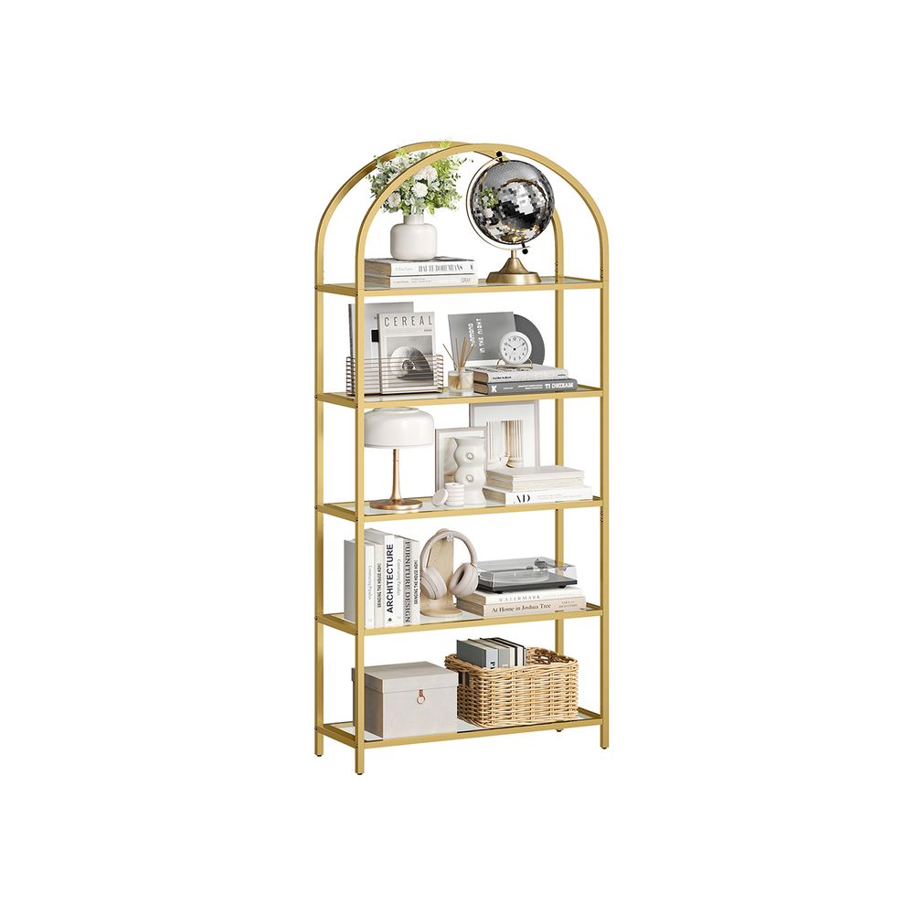 Scaffale In Vetro A 4 Ripiani VASAGLE | Libreria Moderna Dorata, 30x40x95 Cm, Vetro Temperato, Facile Da Montare