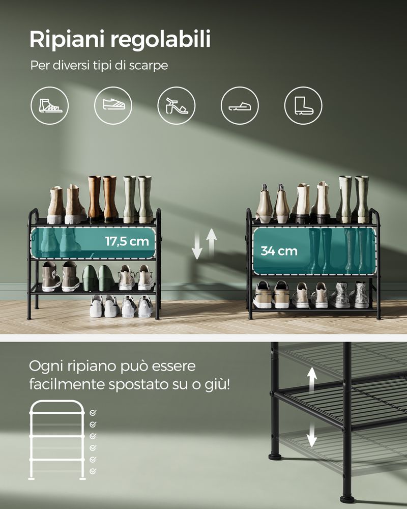 Scarpiera A 4 Ripiani In Metallo – Capacità 12 Paia, Carico Max 36 Kg Per Livello, Facile Montaggio, Classica