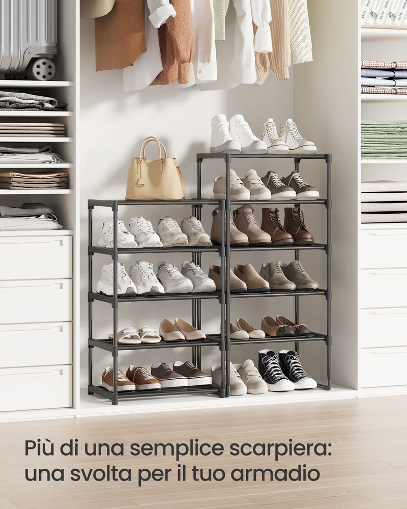Scarpiera con 3 ribalte, 1 cassetto e 1 anta - 90 x 25 x 121 cm