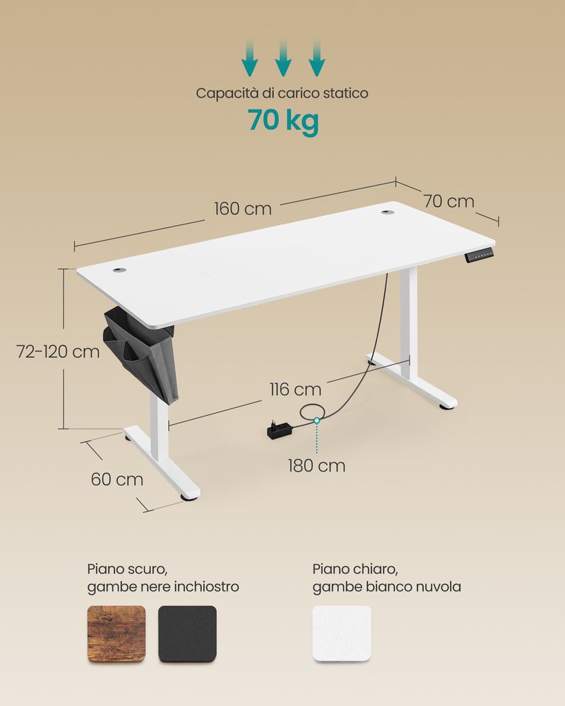 Scrivania Elettrica Regolabile In Altezza 160x61 Cm - Con Pannelli Di Giunzione E Memoria