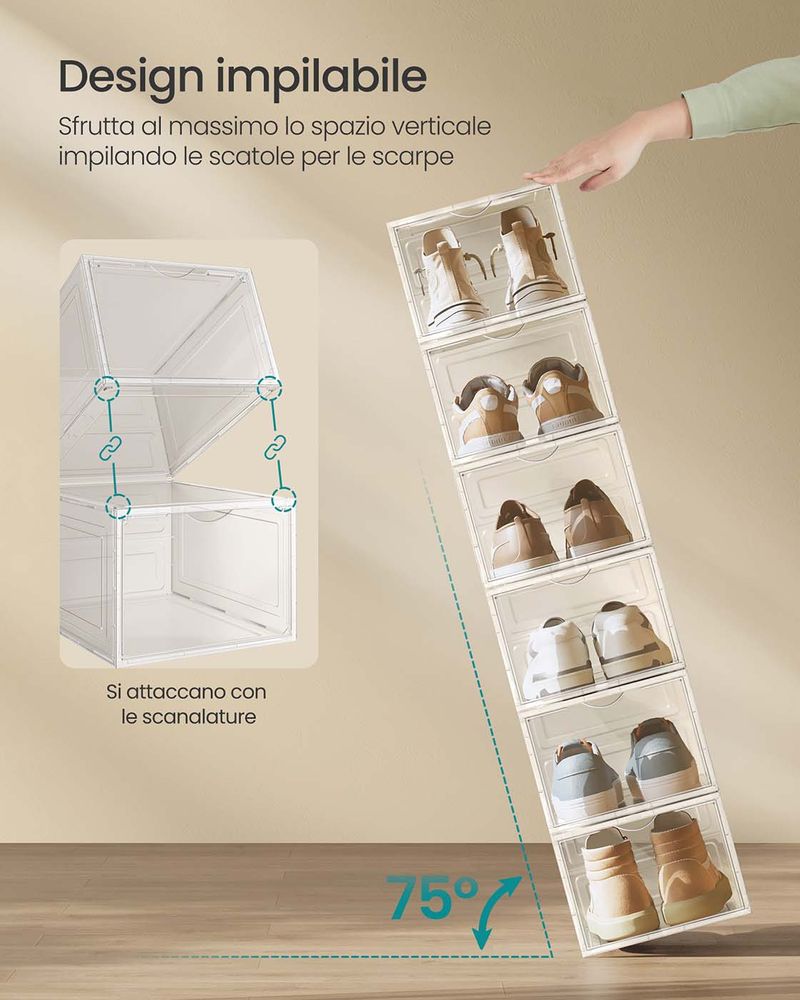 Confezione Da 12 Scatole Per Scarpe, In Plastica Trasparente Impilabili Con 204632