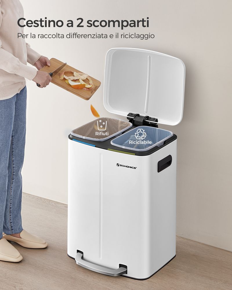 REJS Pattumiera da cucina da 13 litri con coperchio aperto (bianco