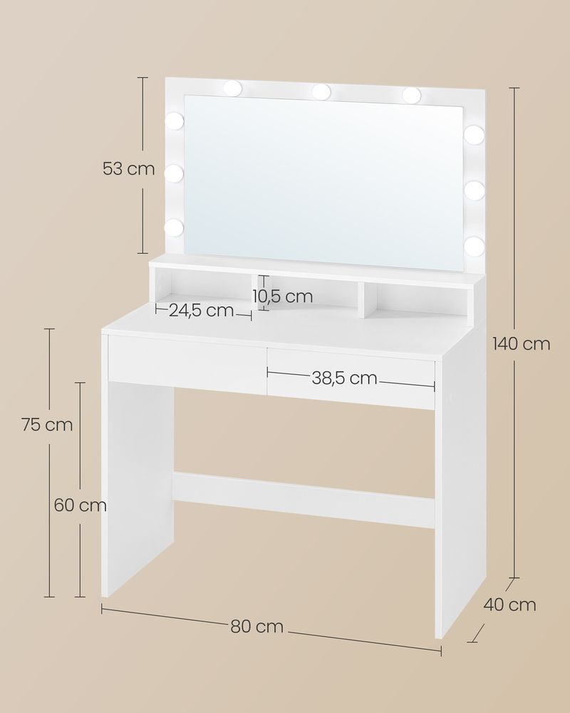 ZTGL Toletta con Specchio Illuminato e Piano in Vetro, Tavolo da Toeletta Bianca/Grigia con Sgabello Imbottito, Tavolo da Trucco con 6 Cassetti, per Camera da Letto,Grigio,100cm/39.3in