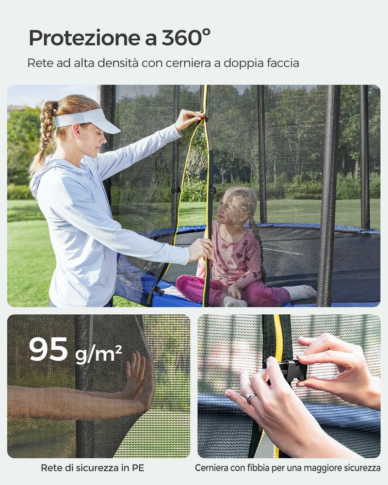 SONGMICS Mini Trampolino Fitness 101,6 Cm Con Corrimano Regolabile – Pieghevole E Robusto, Max 120 Kg – Blu E Nero