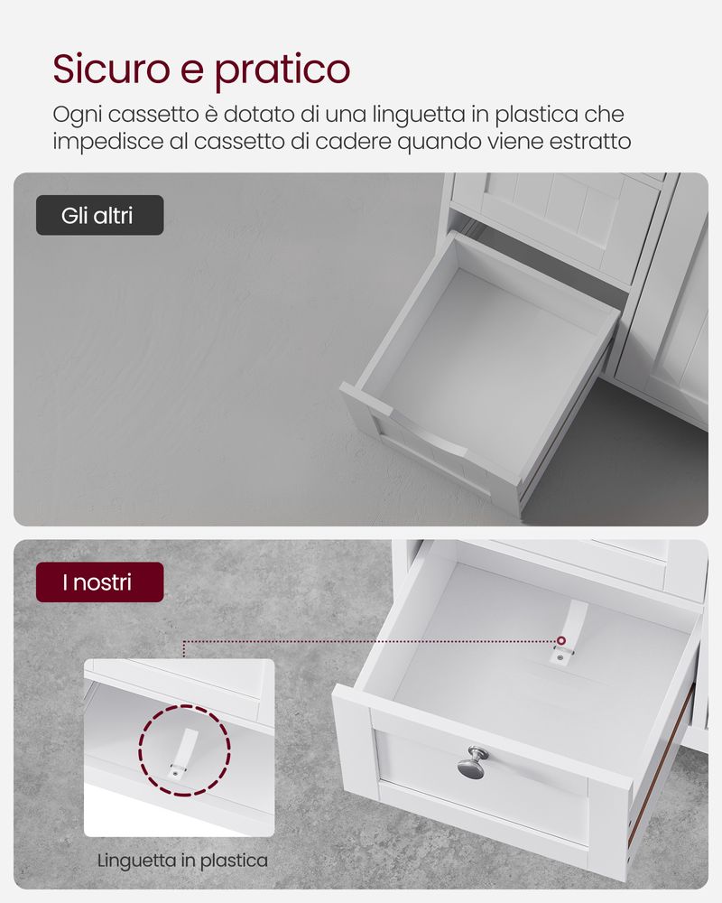 VASAGLE Mobile da Bagno con 3 Cassetti Bianco