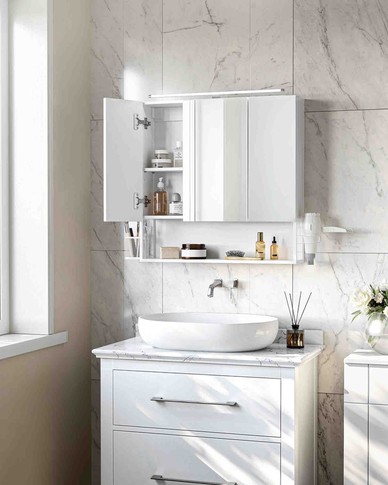 HollyHOME Armadietto A Specchio Da Bagno Con Ripiano, Mobile