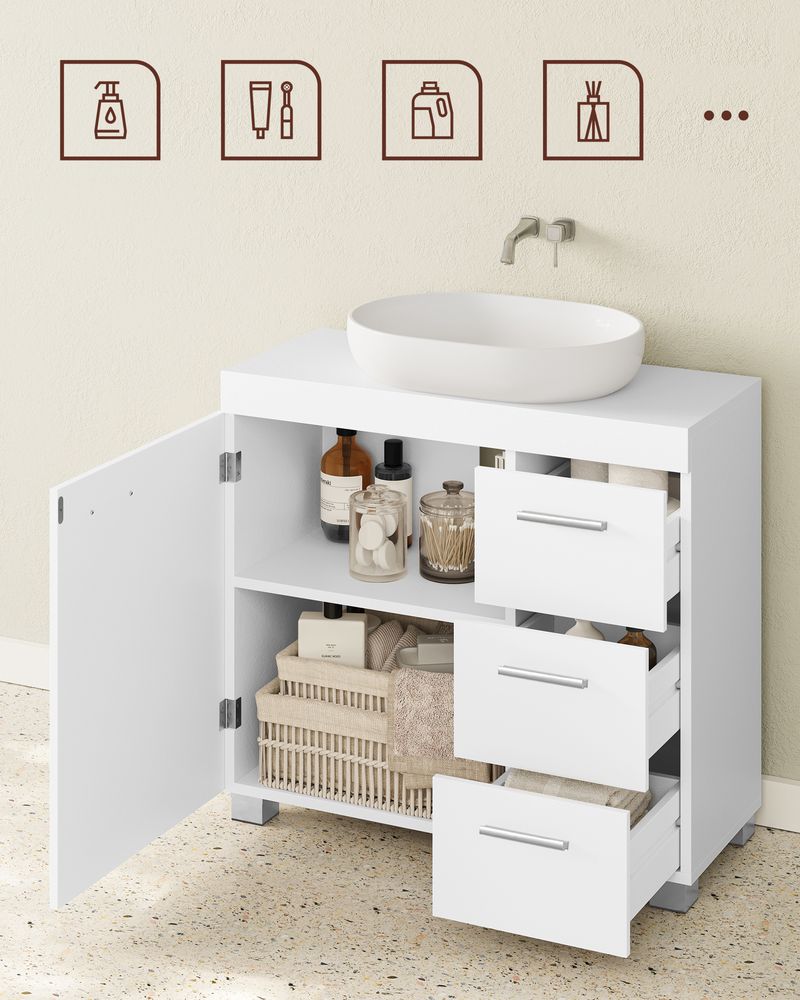 Mobile Bagno Gardenia L100 Cm In Appoggio A Terra Con 3 Cassetti E Lavabo Unitop In Resina