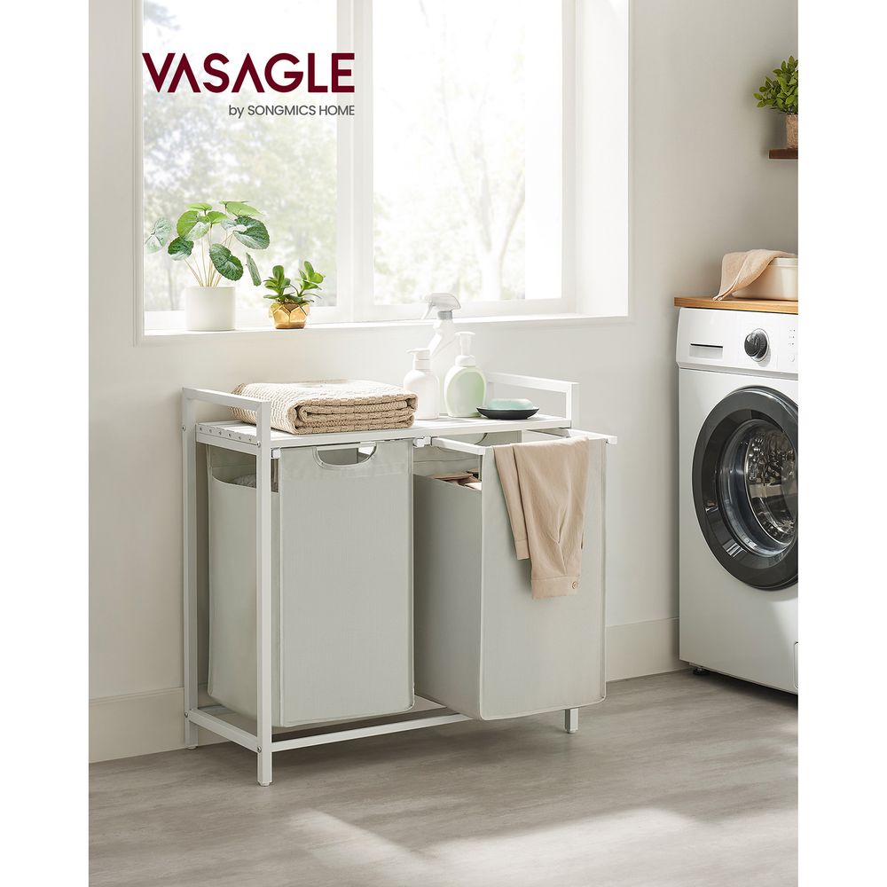 GarveeHome Cesto Portabiancheria Con Ripiano E 2 Borse Estraibili - 87L - Marrone Rustico/Nero