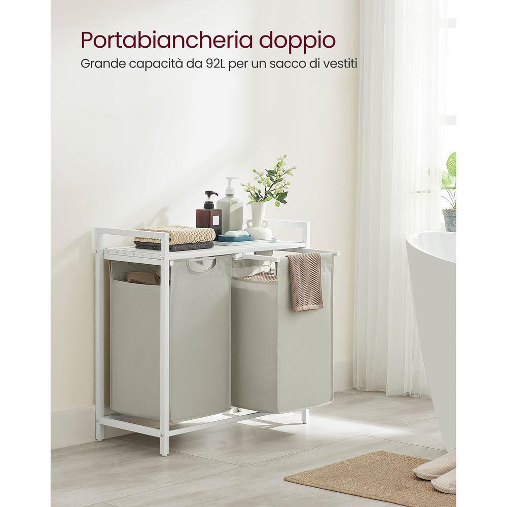 Cesto portabiancheria verticale con borsa estraibile, 3 ripiani, organizer per vestiti sporchi, per lavanderia, bagno, camera da letto, 40,6 cm