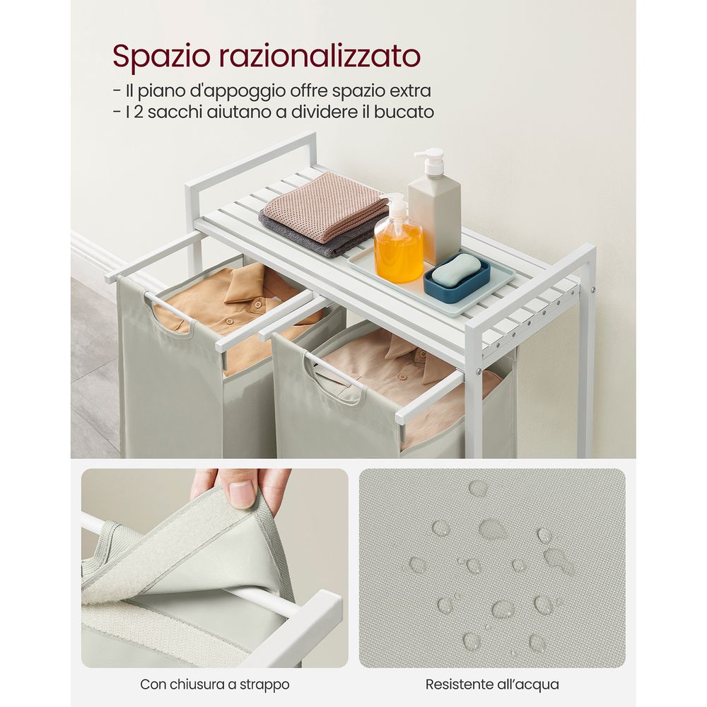 Cesto Portabiancheria Avilia 123L Con Coperchio E Ruote, Verticale Salvaspazio, In Plastica Resistente