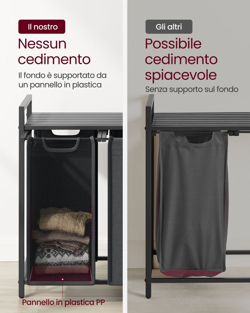 Cesto Portabiancheria Con 3 Sacchi Rimovibili Nero E Marrone – 90 Litri Di Ordine