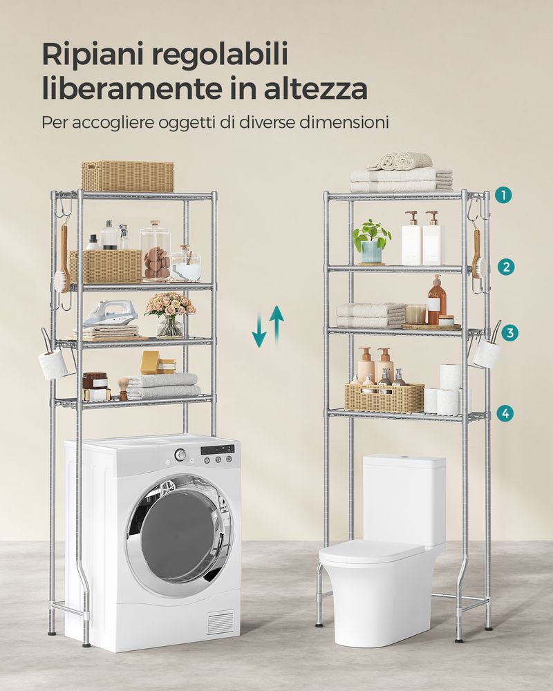 Scaffalatura In Metallo Regolabile 4 Ripiani – Cromata, 91x35x137 Cm, Carico Max 500 Libbre, Per Garage, Dispensa E Ufficio - 2