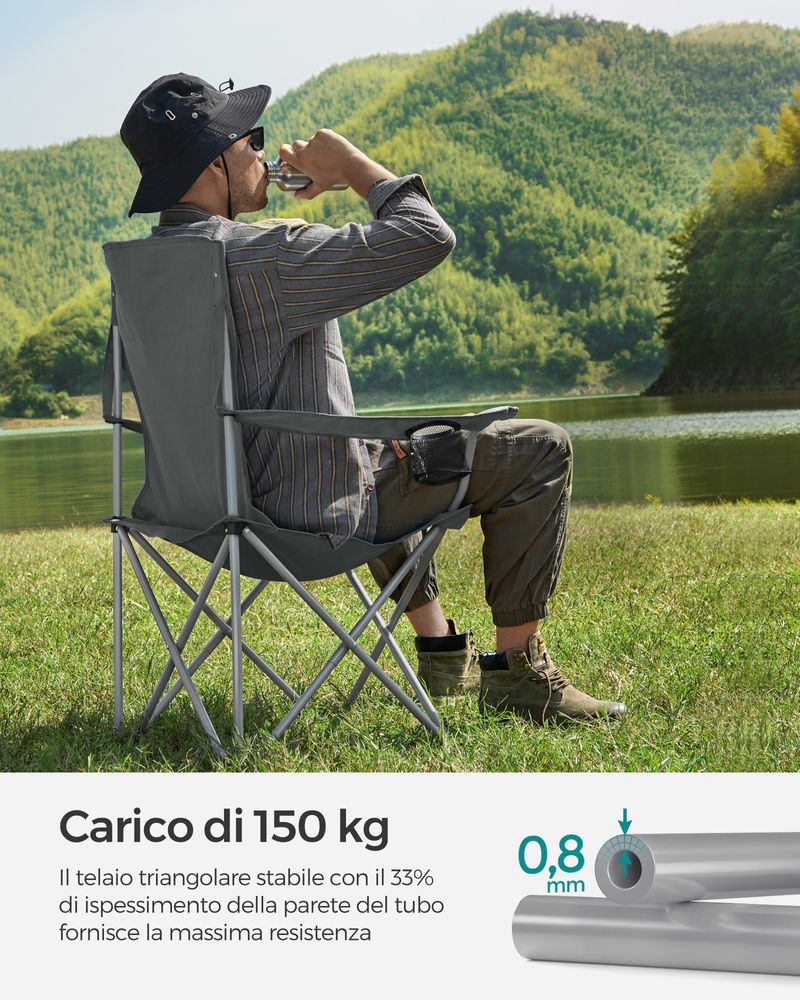 SONGMICS Sedia Pieghevole Da Campeggio - Blu, Portatile 150kg, Con Tasca Porta Bevande