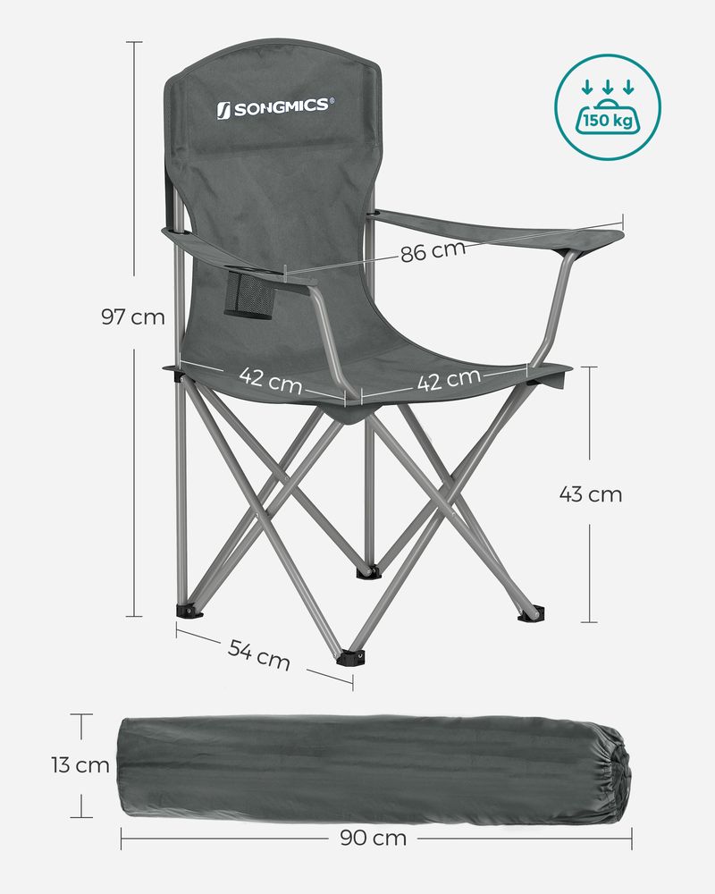 SONGMICS Sedia Pieghevole Da Campeggio - Blu, Portatile 150kg, Con Tasca Porta Bevande