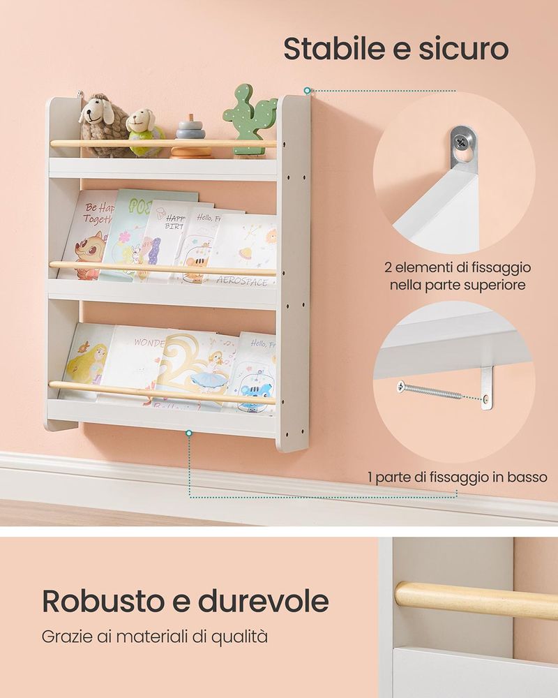 Libreria Da Parete In Legno Massiccio – Set Da 2 Per Cameretta, Bagno O Cucina