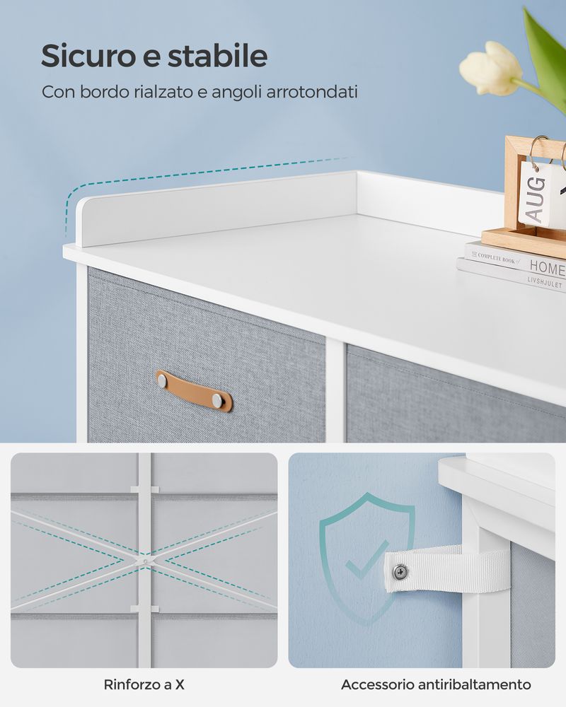 DUMOS Cassettiera 8 Cassetti In Tessuto E Metallo – Comò Organizer Per Camera Da Letto, Armadio, Struttura In Acciaio, Pannello Leggero, Antiribaltamento