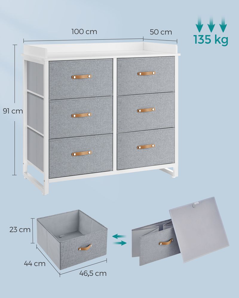 Cassettiera Con 5 Cassetti Pieghevoli In Tessuto, Organizer A 4 Livelli Con Superficie In Legno Per Ingresso