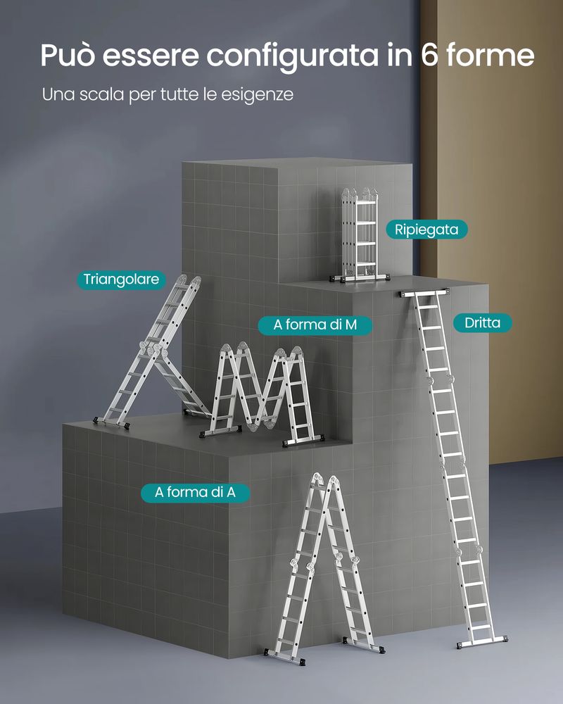 Scala multiposizione DEXTER AL020DXT in alluminio 4+4 gradini per