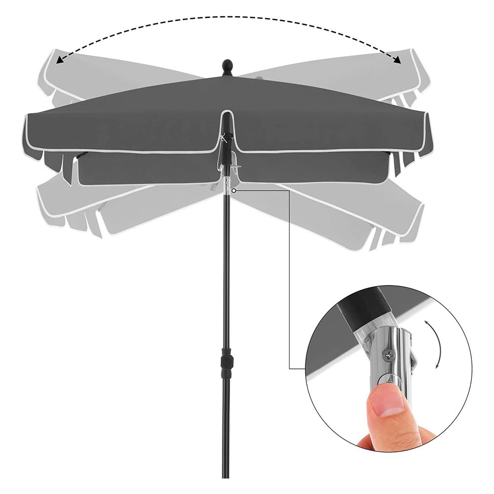 SONGMICS Ombrellone Rettangolare Da Balcone 200x150 Cm, UPF 50+, Inclinabile 30°, Telio In Poliestere 180g, Grigio