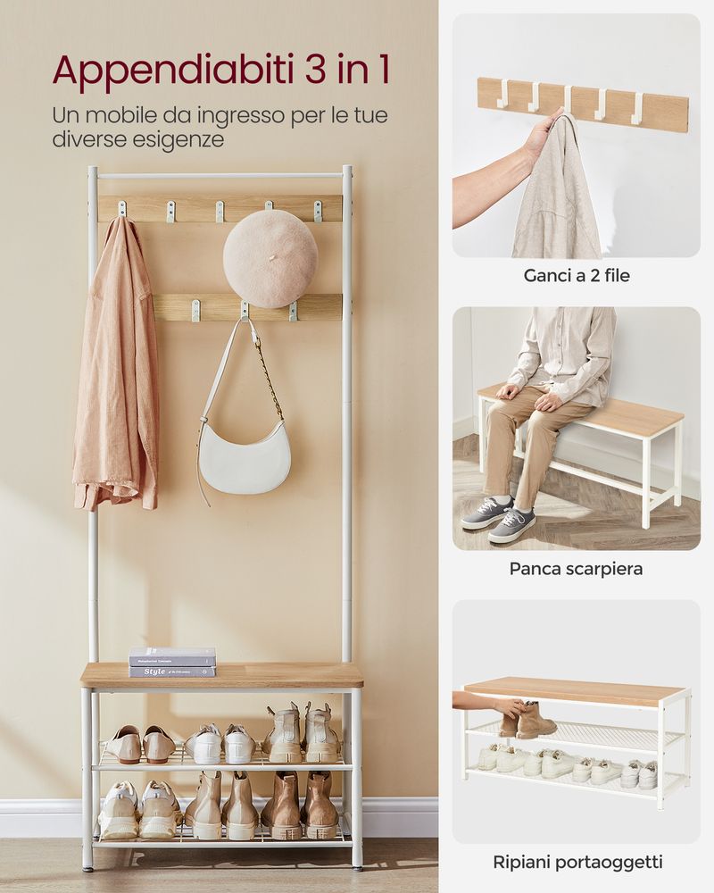 Set panca per scarpe e appendiabiti, Panca scarpiera da ingresso con