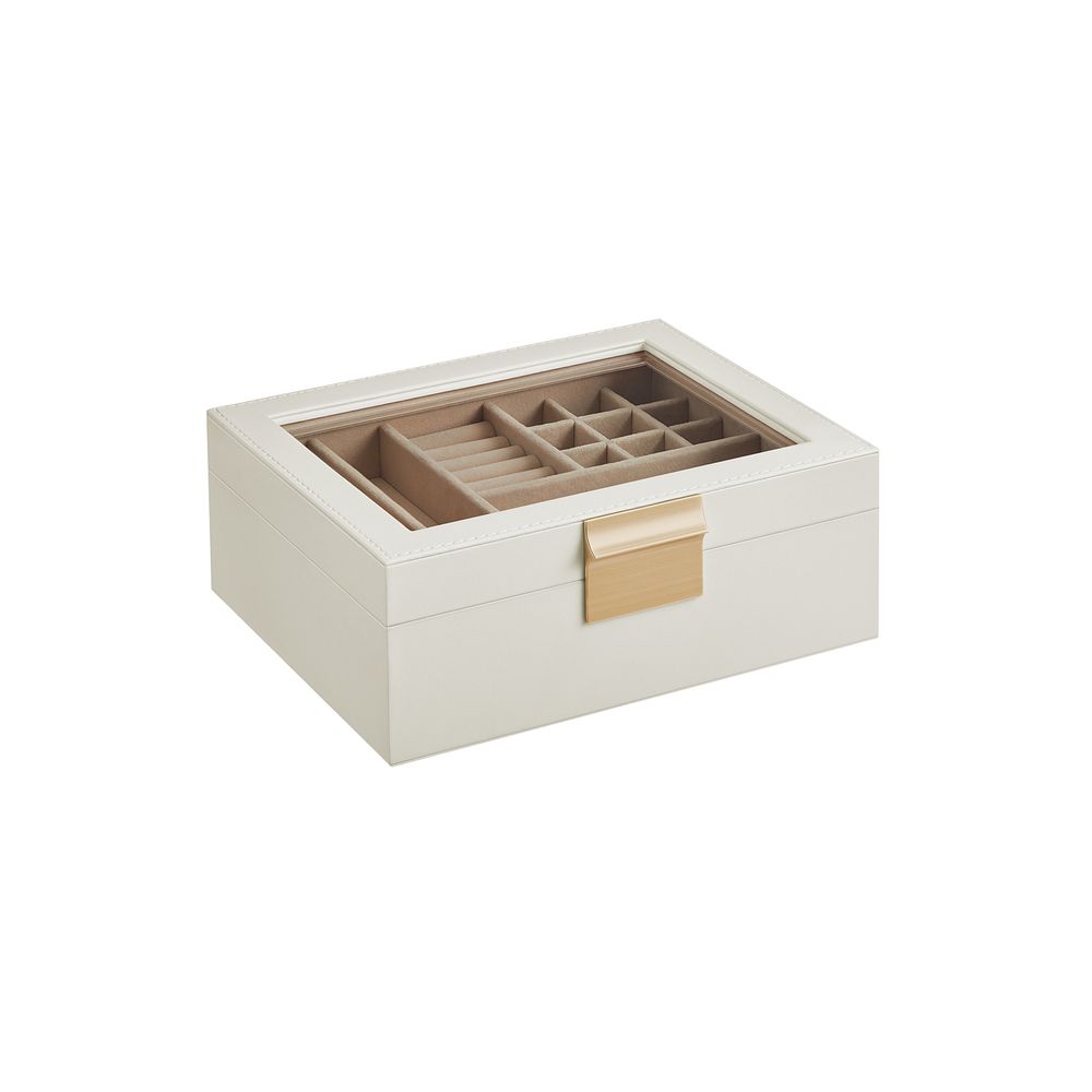 Scatola Portagioie con 4 vassoi impilabili, capiente, coperchio in vetro, 17 x 28 x 18,3 cm, idea regalo, bianco | Leroy Merlin