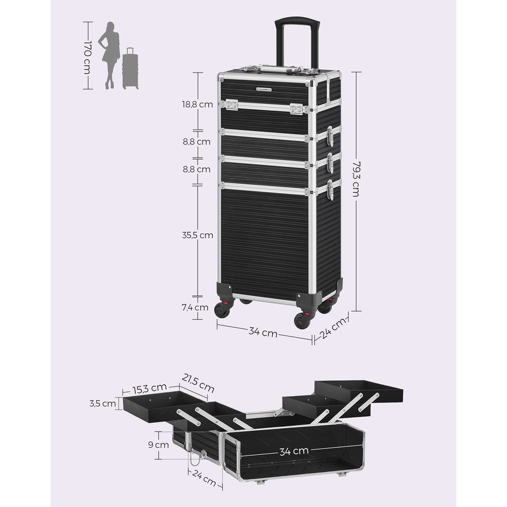 SONGMICS Valigetta Porta Trucchi 4 in 1 Nero