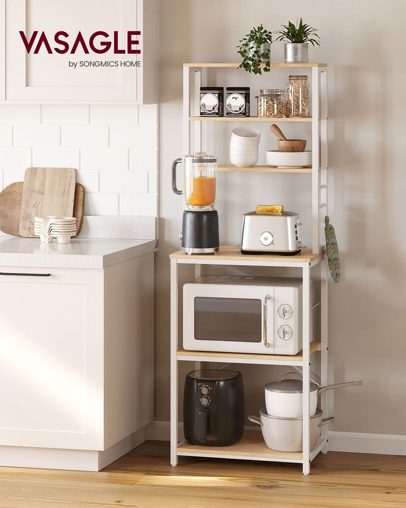 sogesfurniture Scaffale per Cucina in Acciaio Legno, 3 +4 Ripiani Carrello da Cucina per Microonde Forno, Scaffalature Organizzatore Salvaspazio, 90x42x130cm, Nero 172-BK-BH