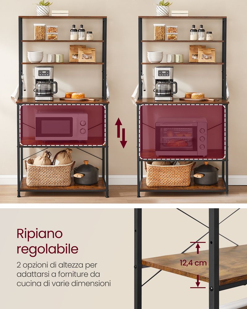 Scaffale Cucina con Multipresa, per Microonde, Pannello Rete Metallica, 14 Ganci, 40 x 80 x 170 cm, Greige e Nero | Leroy Merlin