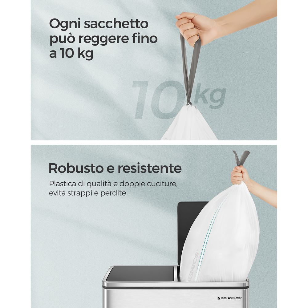 SONGMICS 45 Sacchetti per Spazzatura 30L con Manici a Cordoncino