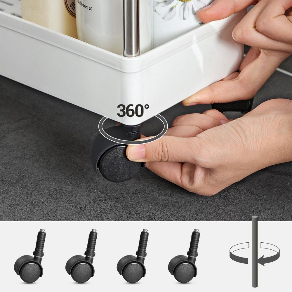 Carrello Portatutto Multiuso LEKI In Metallo 3 Ripiani Bianco - Per Cucina, Bagno, Soggiorno - Prodotto In Spagna