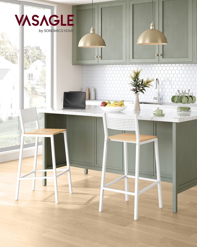 Sgabello Bar Pieghevole ZZINOKE - Set Di 2, Altezza Seduta 61 Cm, Legno E Argento, Carico 120 Kg