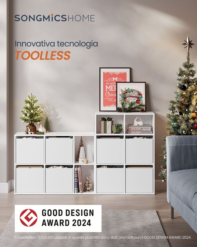 SONGMICS HOME Assemblage Ultra-Rapide Sans Outils Toolless, Meuble De Rangement, Étagère, Bibliothèque, 9 Compartiments, 6 Tiroirs En Tissu, 27 X 83 X - 6