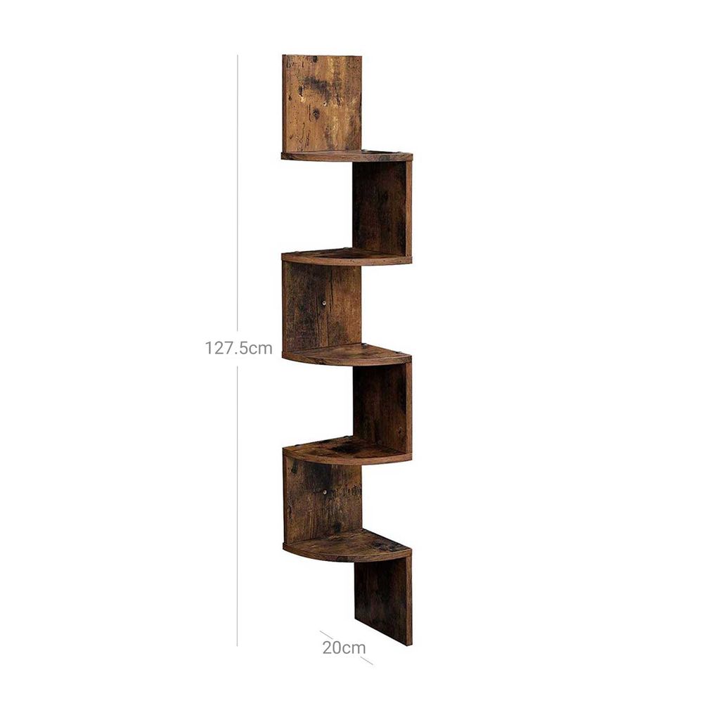 Libreria Angolare 5 Ripiani - Struttura Metallo E Legno Marrone - Altezza 159,5 Cm - Per Piante, Libri, Oggetti - Stabile Con Kit Anti-ribaltamento
