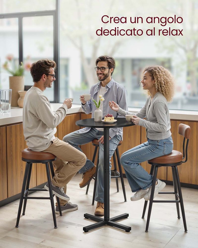 Tavolo Da Bar VASAGLE Moderno, 60x60x104.5 Cm, Nero Ebano, Base A Croce Regolabile, Per 2-3 Persone