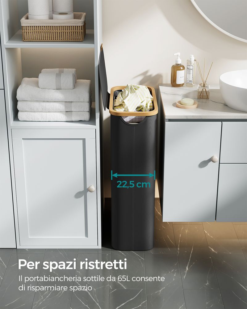URBNLIVING Cesto Portabiancheria In Rete 65L Con Manici E Coperchio, Marrone Scuro, Design Elegante E Robusto