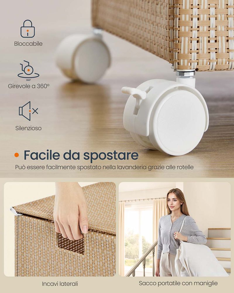 Cesto Portabiancheria Con 6 Sacchetti Scorrevoli E Struttura In Metallo: Organizer Da Bucato Beige A 6 Scomparti