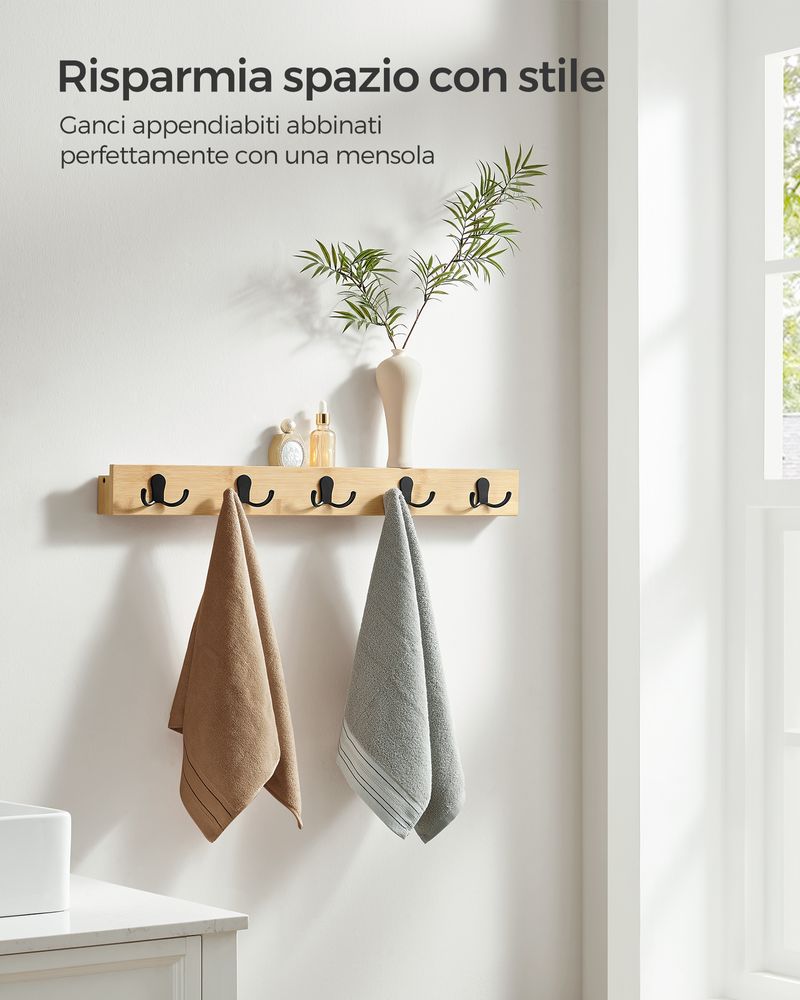 Attaccapanni Da Parete Forest In Legno E Pelle - Set Di 3 Design Scandinavo Moderno - Foto 3