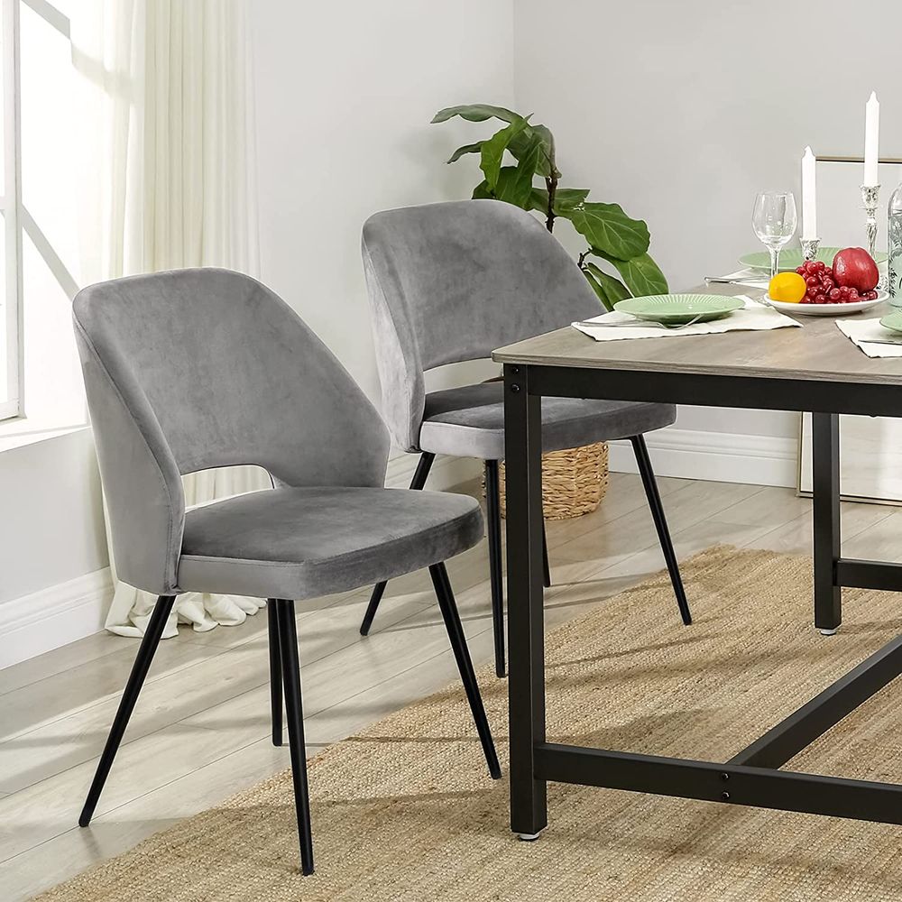 Elegante sedia per sala da pranzo, gambe di supporto in metallo,  rivestimento in velluto, beige - set di 6