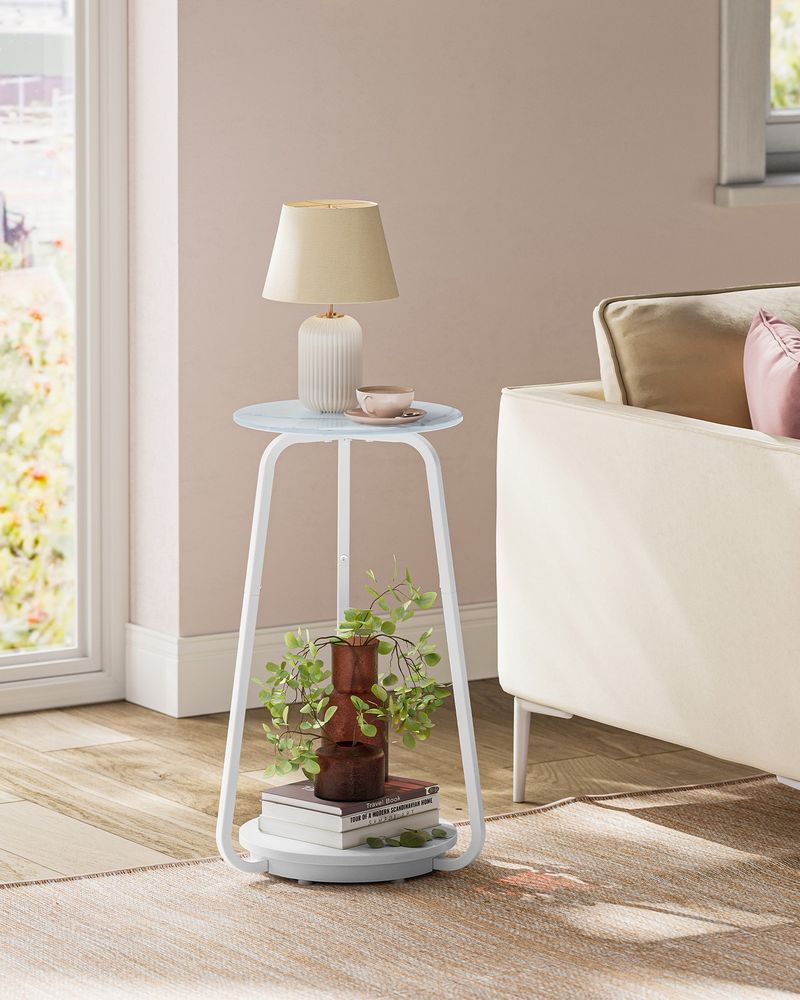 Tavolino Rotondo VASAGLE Con Piano Vetro E Ripiano - Grigio Ardesia, 30x55 Cm, 2 Ripiani, Stile Moderno, Per Soggiorno/Camera
