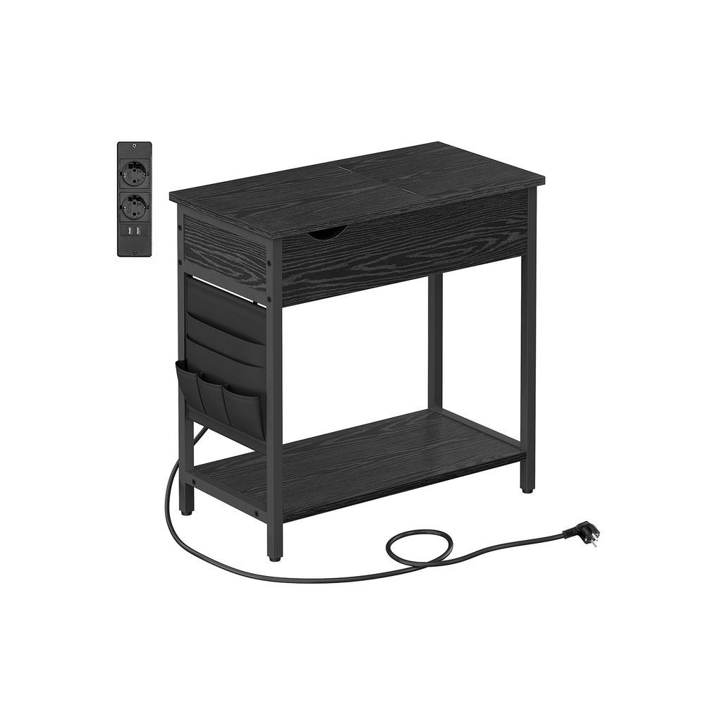 Tavolino Piccolo Con Stazione Di Ricarica USB E Prese - Comodino Stretto 60x30x61 Cm, Con Tasca Portaoggetti Per Soggiorno E Camera Da Letto