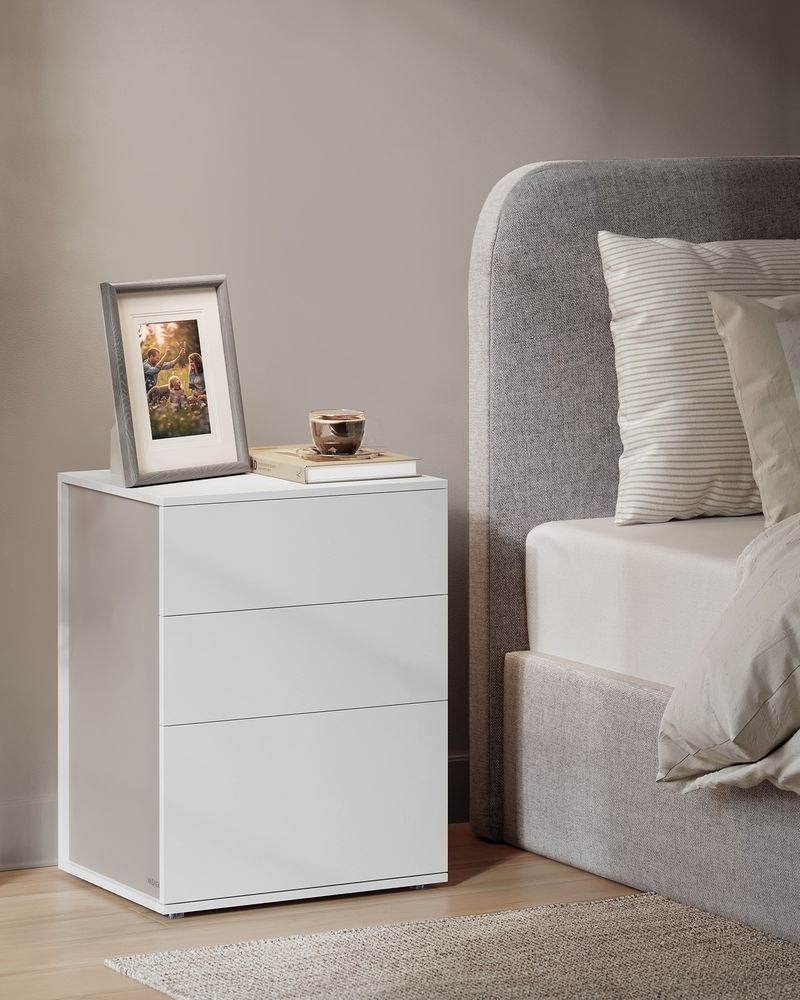 Comodino Moderno Con 3 Cassetti - Bianco, Legno, 45 X 55 X 38 Cm