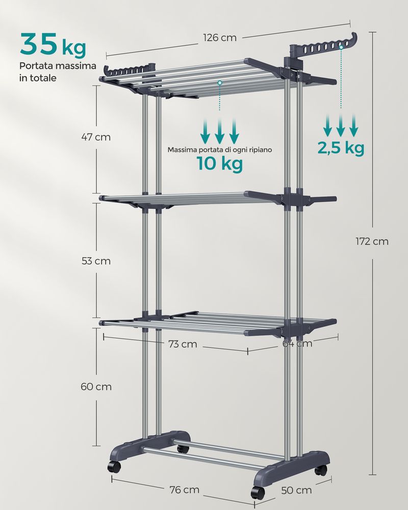 Stendibiancheria Pieghevole Estensibile Con Ruote 1,8m – Avilia Home